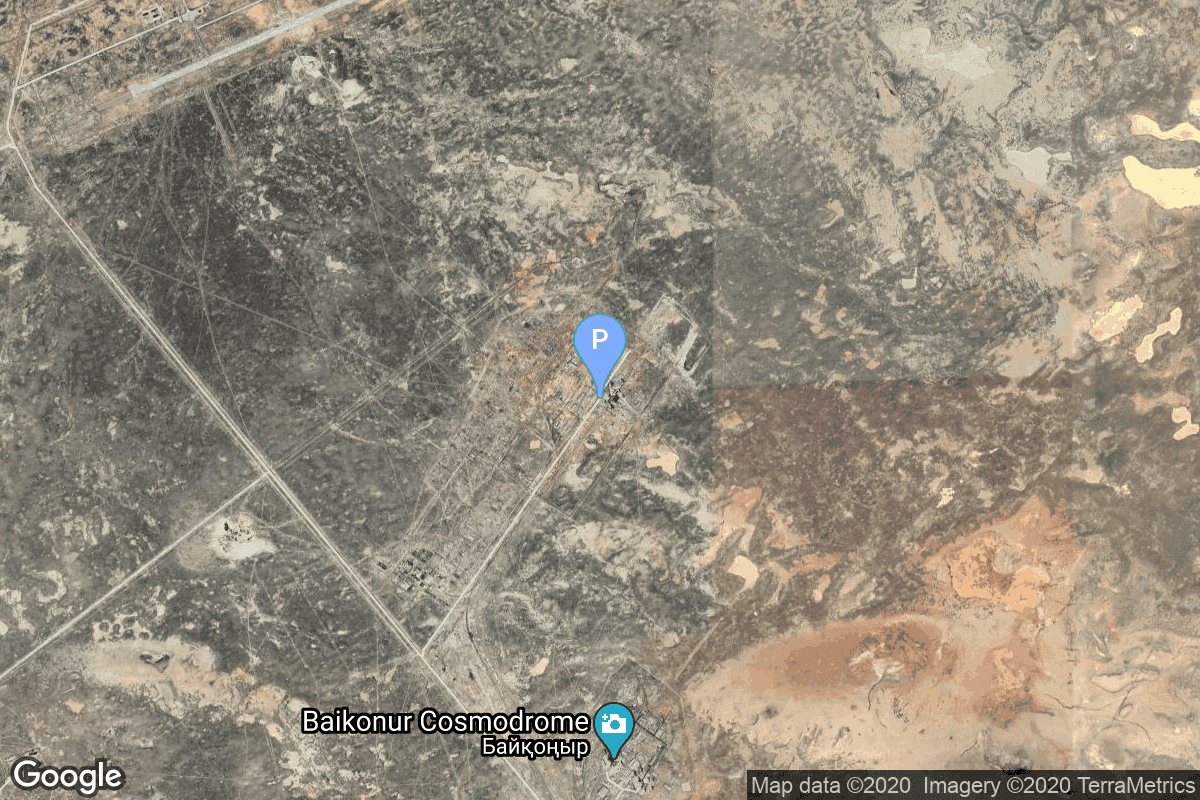 Map of Baikonur Cosmodrome, Republic of Kazakhstan showing 250
