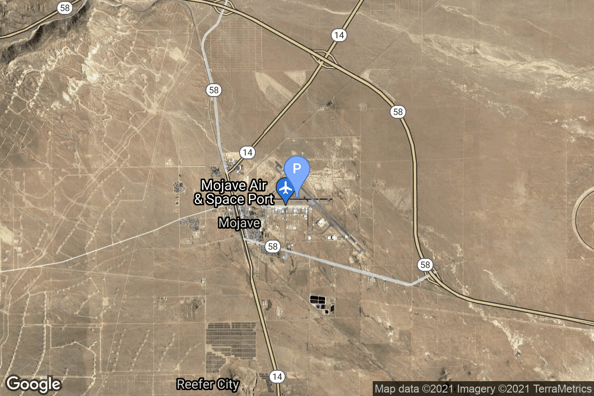 Map of Air launch to Suborbital flight showing Mojave Air and Space Port