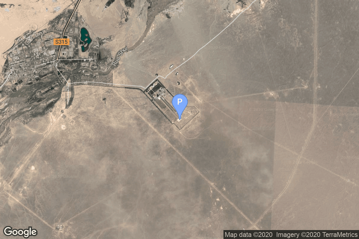 Map of Jiuquan Satellite Launch Center, People's Republic of China showing Launch Area 91 (SLS-1 / 921)
