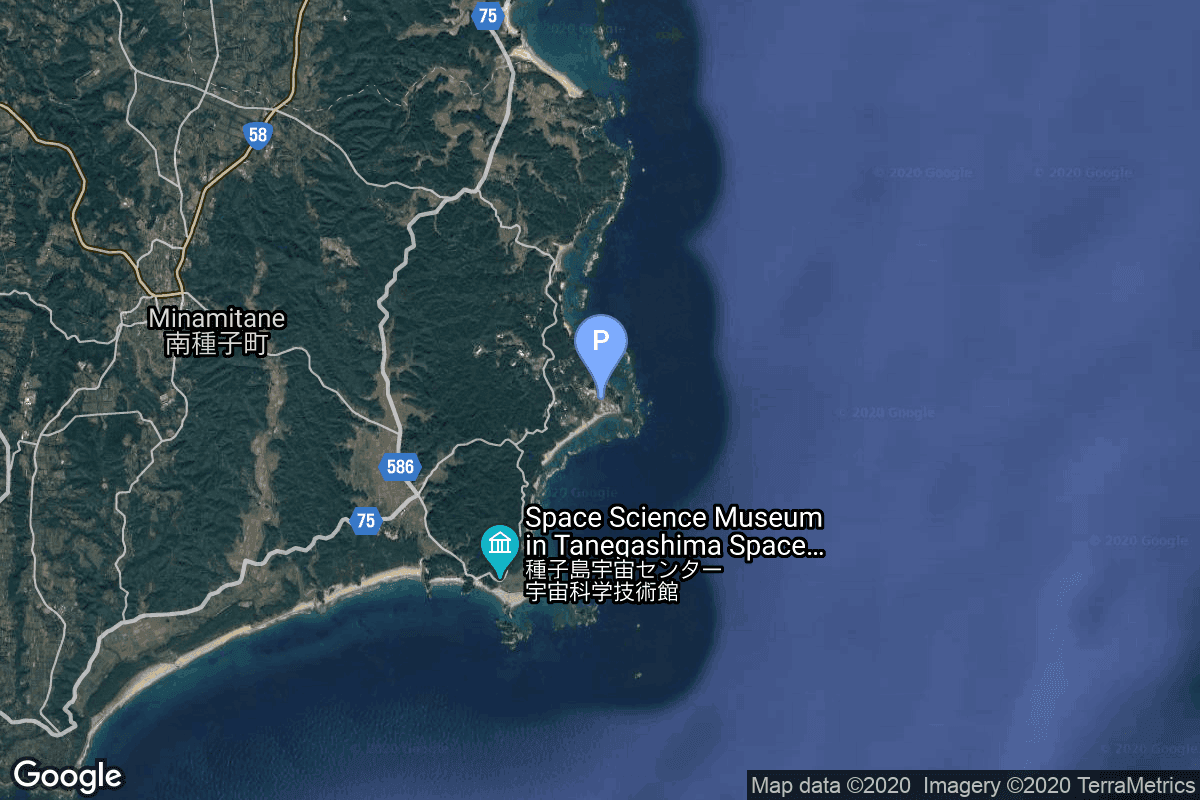 Map of Tanegashima Space Center, Japan showing Yoshinobu Launch Complex LP-1