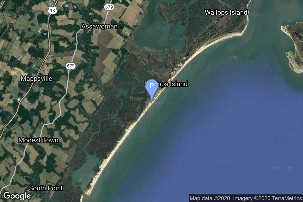 Map of Wallops Flight Facility, Virginia, USA showing Rocket Lab Launch Complex 2 (Launch Area 0 C)